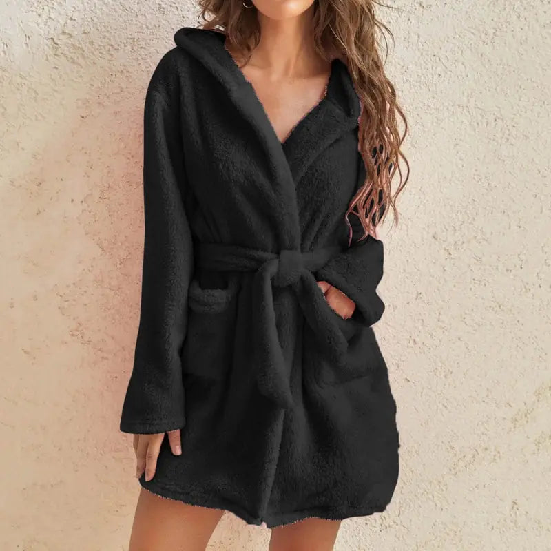 Women Hooded Fleece Bathrobe Rays treats